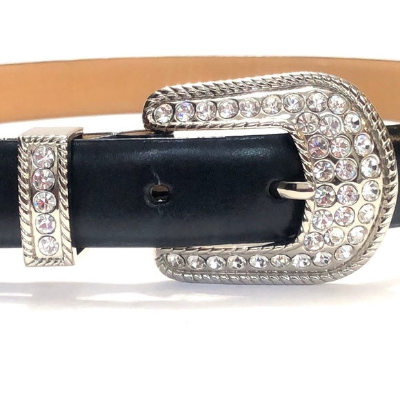 Navy Blue & Bling Genuine Leather Belt Size Large - Picture 4 of 11